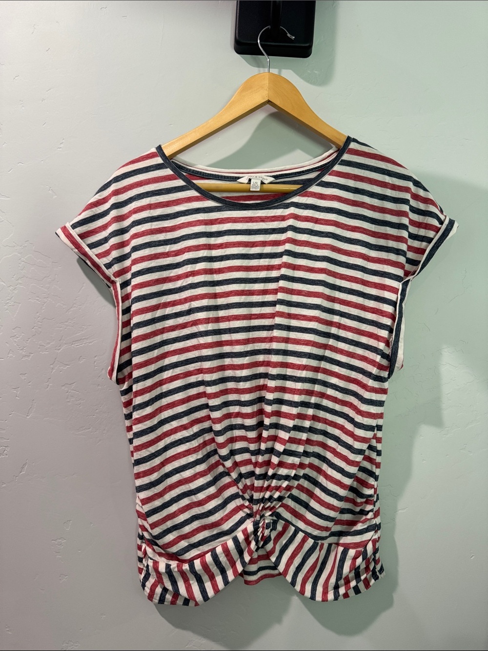 Lucky Brand Red, Navy & White Striped Knot Tee